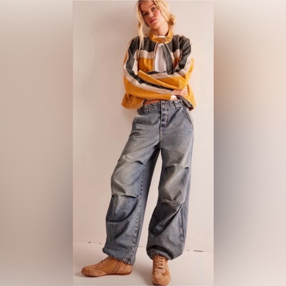 Free People Denim - We The Free Newbies Solid Slouchy Baggy Jeans High Rise Casual Size Small
